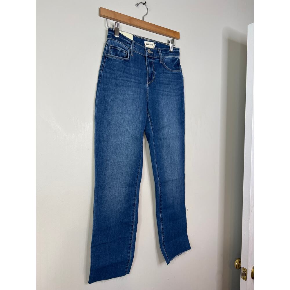 NWT L'agence Raw Hem Sada High Rise Crop Laredo Wash Denim Blue Slim Jean - Picture 3 of 7